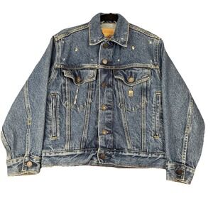 Levi Strauss Signature Denim Jacket Women Size S Blue Studded Star Trucker